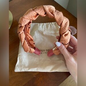 Like New Jennifer Behr Braided Hammered Satin Peach Headband